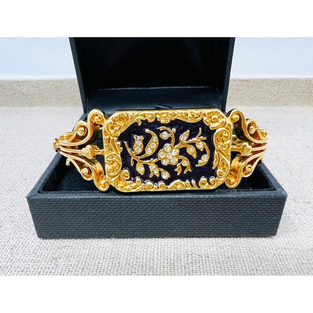 Avon Smithsonian Many Todd Collection Gold Tone Blue Enamel Hinged Bracelet